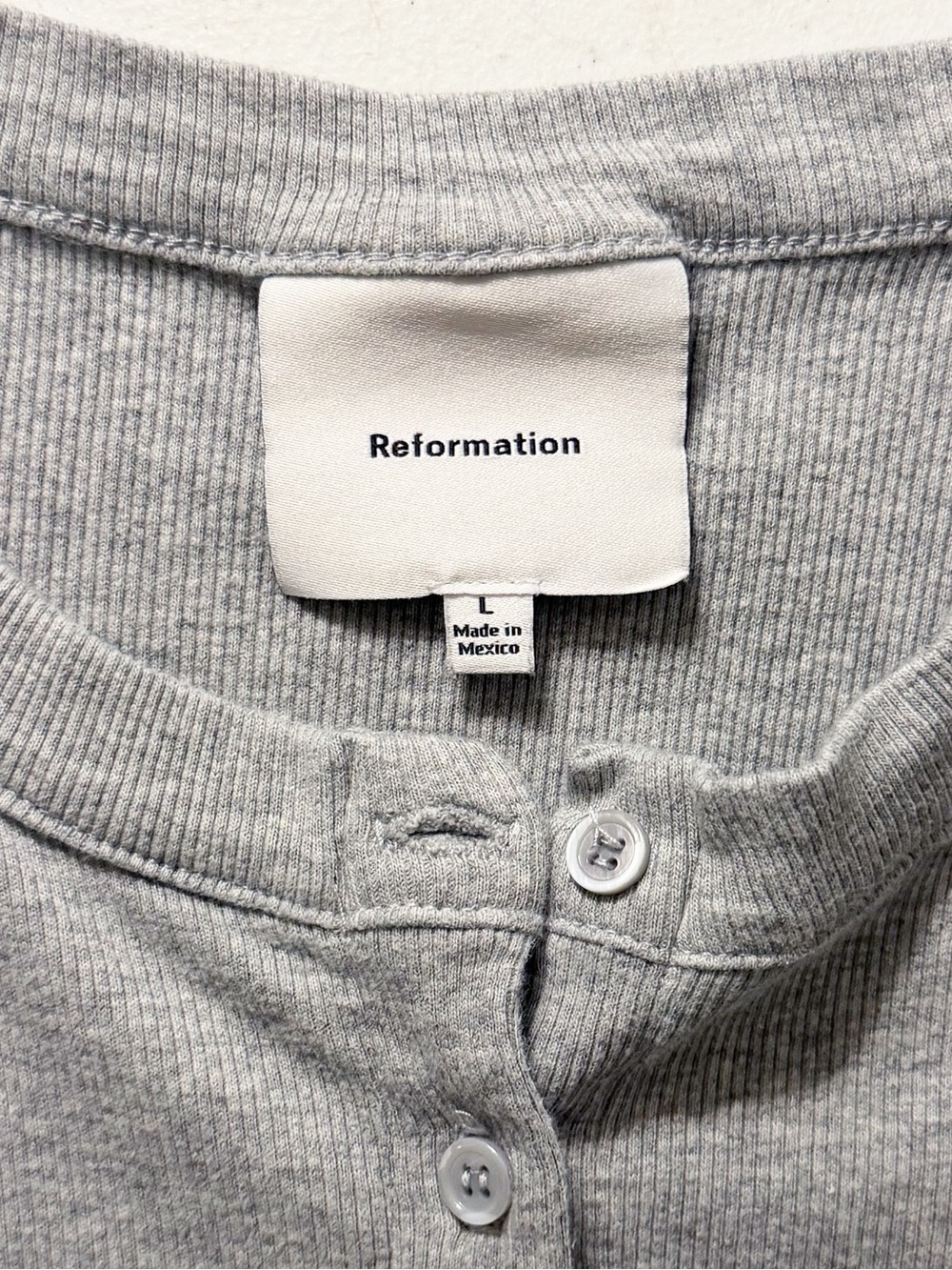 Reformation Raelynn Knit Ribbed Button Front Top in Heather Grey - Picture 9 of 11